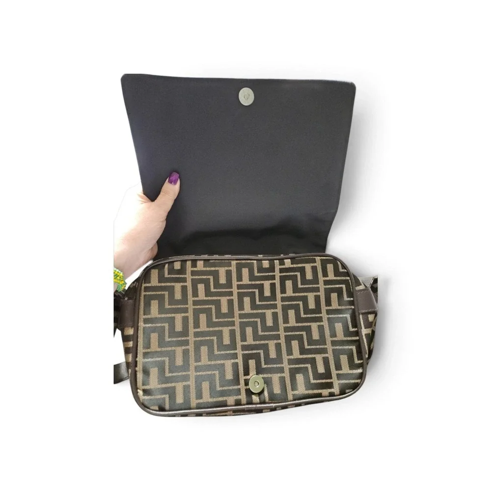 Doycon Fashion Monogram Messenger Bag Brown Tan Geometric Crossbody Flap Snap